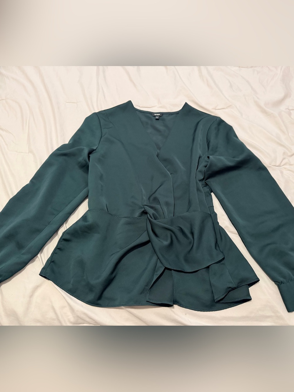 Express Teal Twist-Front Peplum Blouse